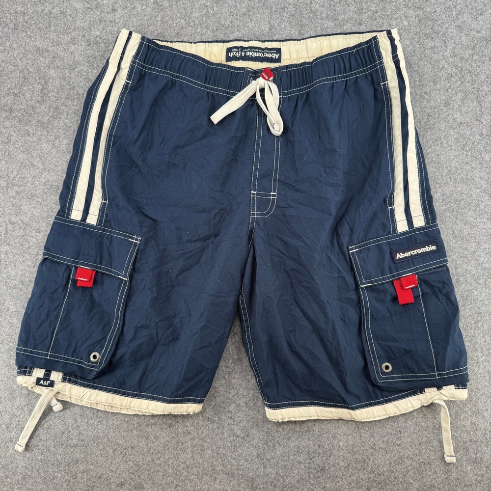 VTG Y2KAbercrombie & Fitch Board Shorts Mens S Navy Blue Cargo Swim Trunks EUC